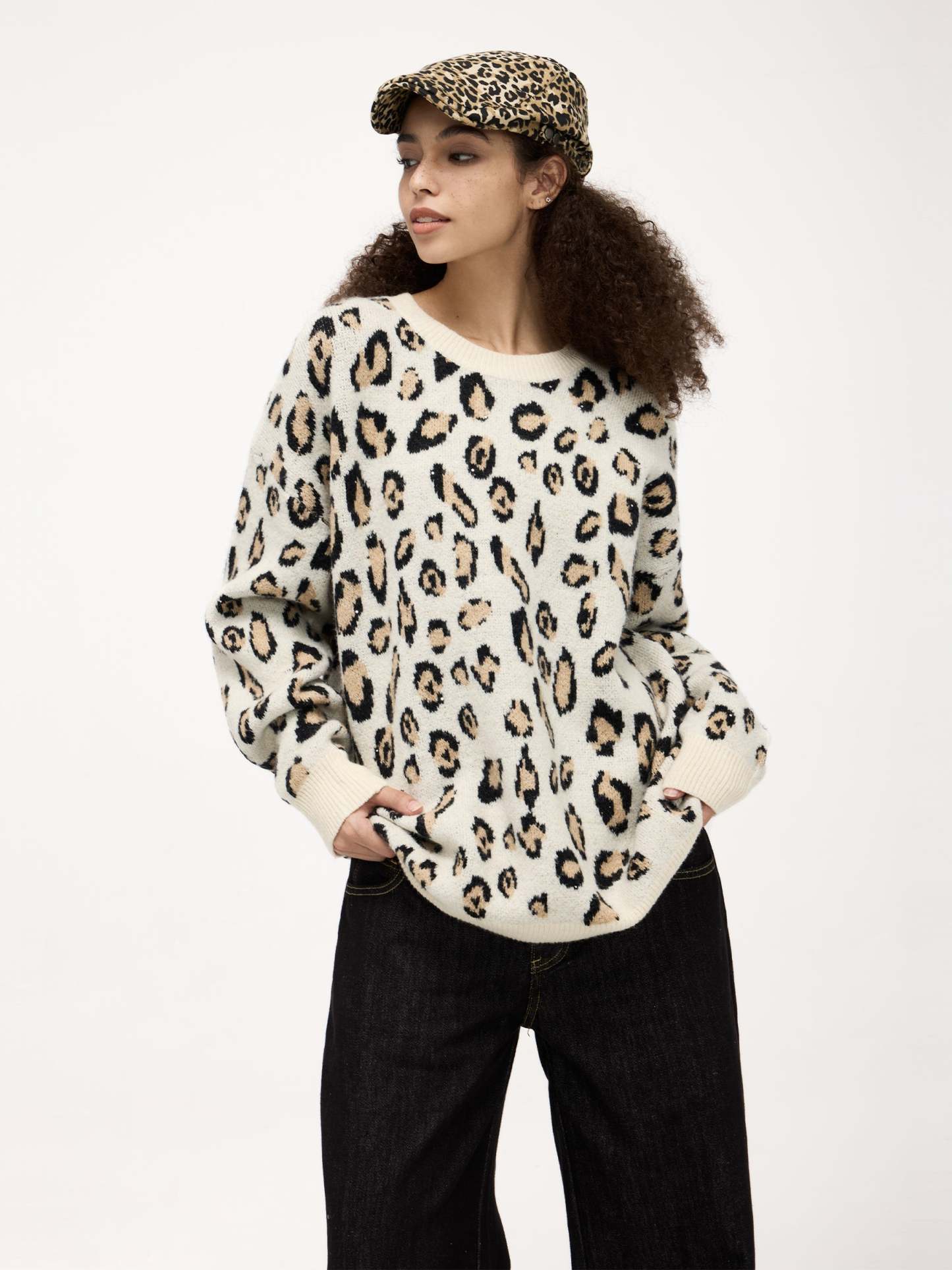 Aelfric Eden Apricot Leopard Print Sweater-IYAMIUIO