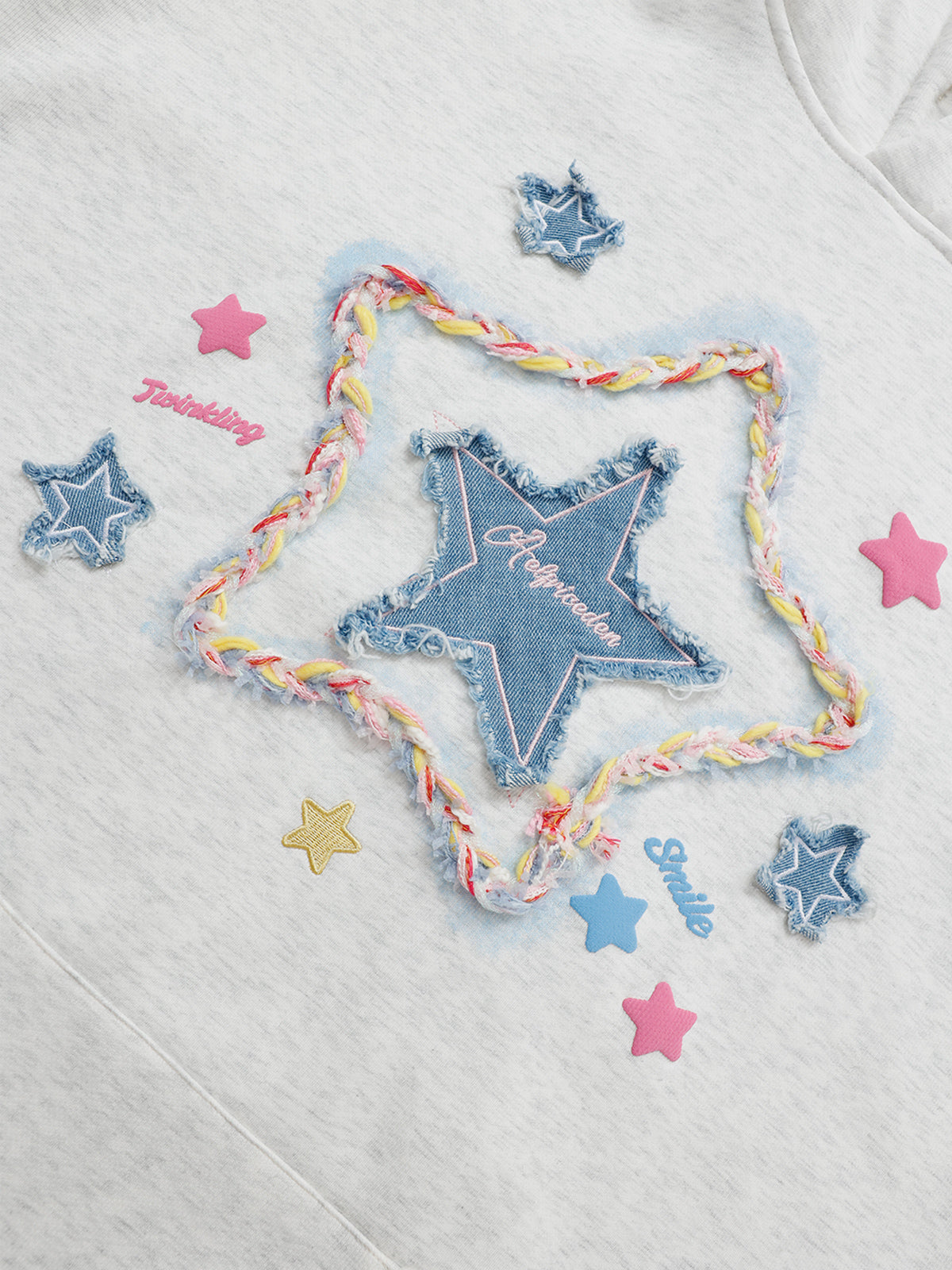 Aelfric Eden Denim Star Applique Embroidery Hoodie-IYAMIUIO