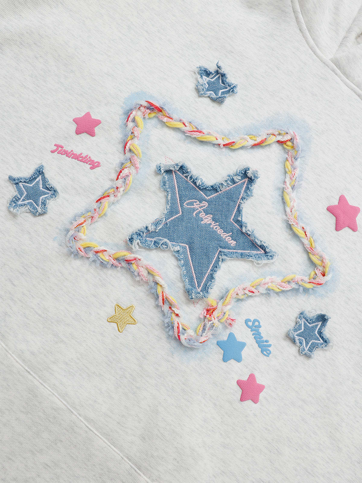 Aelfric Eden Denim Star Applique Embroidery Hoodie-IYAMIUIO