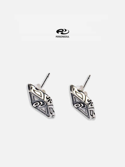 Personsoul Geometric Silver Stud Earrings-IYAMIUIO