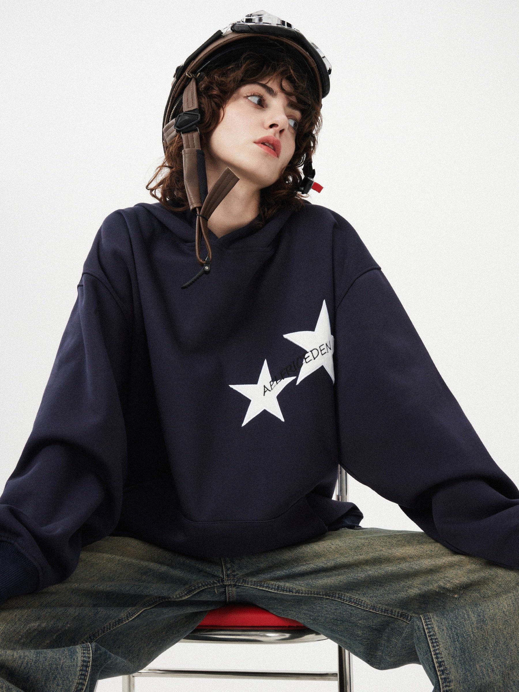 Aelfric Eden Star Print Color Contrast Hoodie-IYAMIUIO