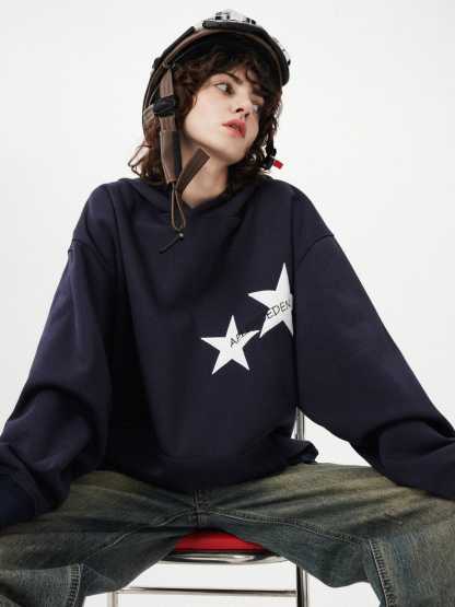 Aelfric Eden Star Print Color Contrast Hoodie-IYAMIUIO