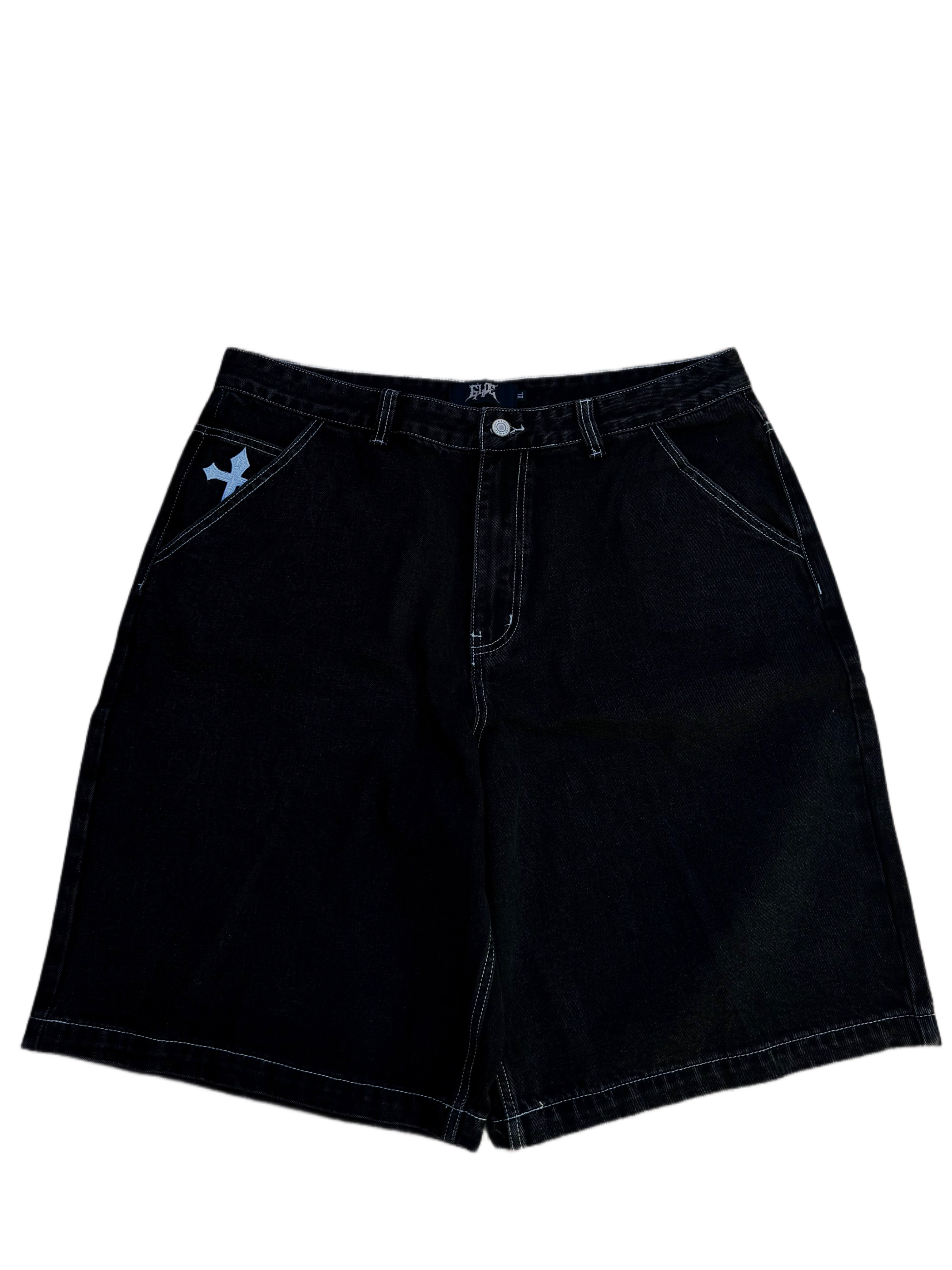 Black Skull Cross Jorts-IYAMIUIO