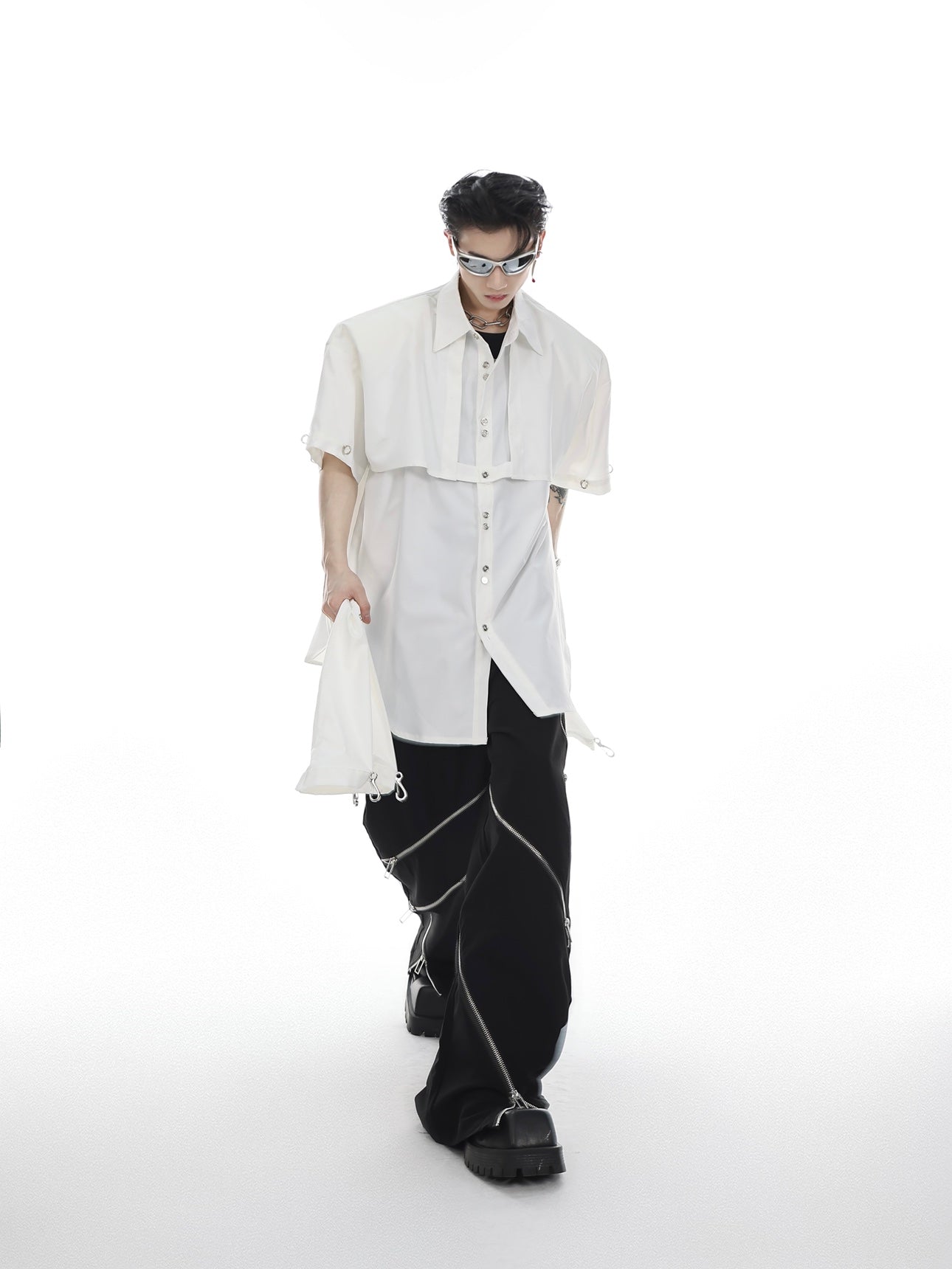 【23s May.】Shoulder Pad Shirt with Detachable Sleeves-IYAMIUIO