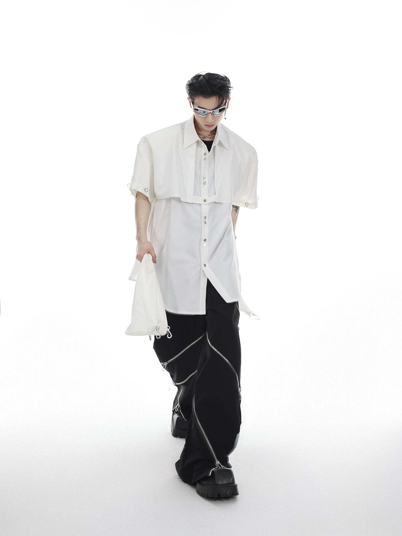 【23s May.】Shoulder Pad Shirt with Detachable Sleeves-IYAMIUIO