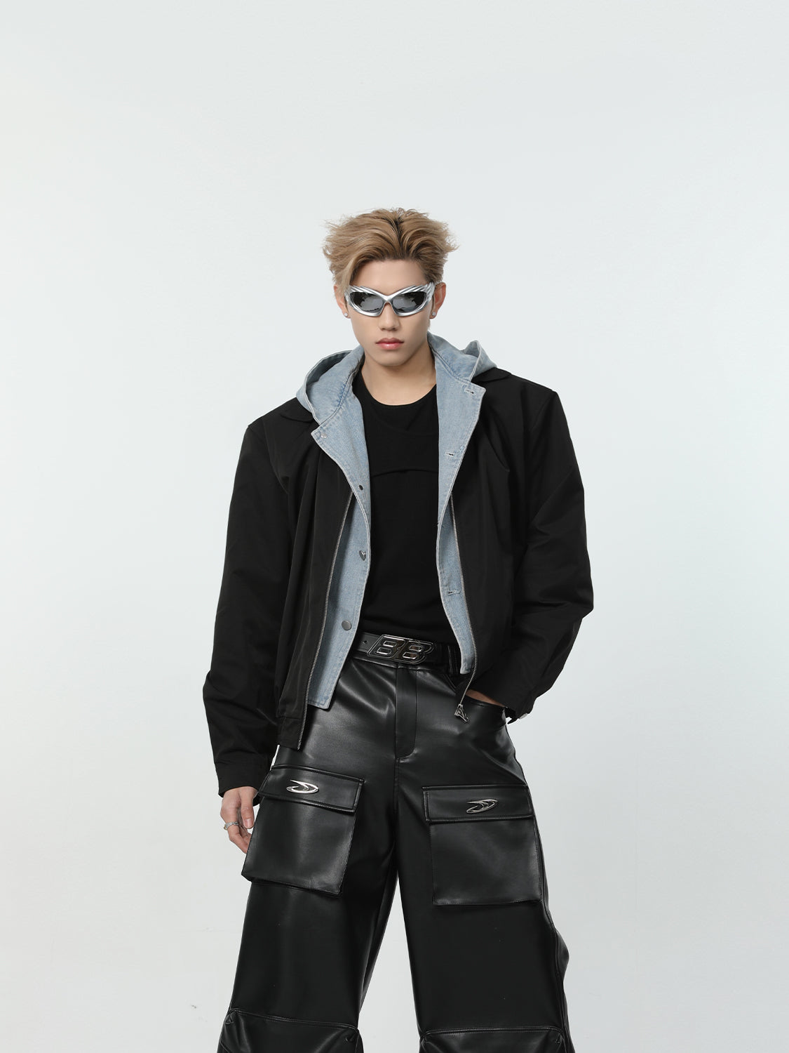 【24s March.】Denim Patchwork Fake Two Piece Hooded Jacket-IYAMIUIO