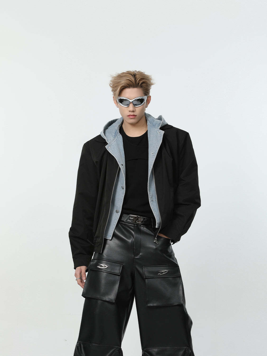 【24s March.】Denim Patchwork Fake Two Piece Hooded Jacket-IYAMIUIO