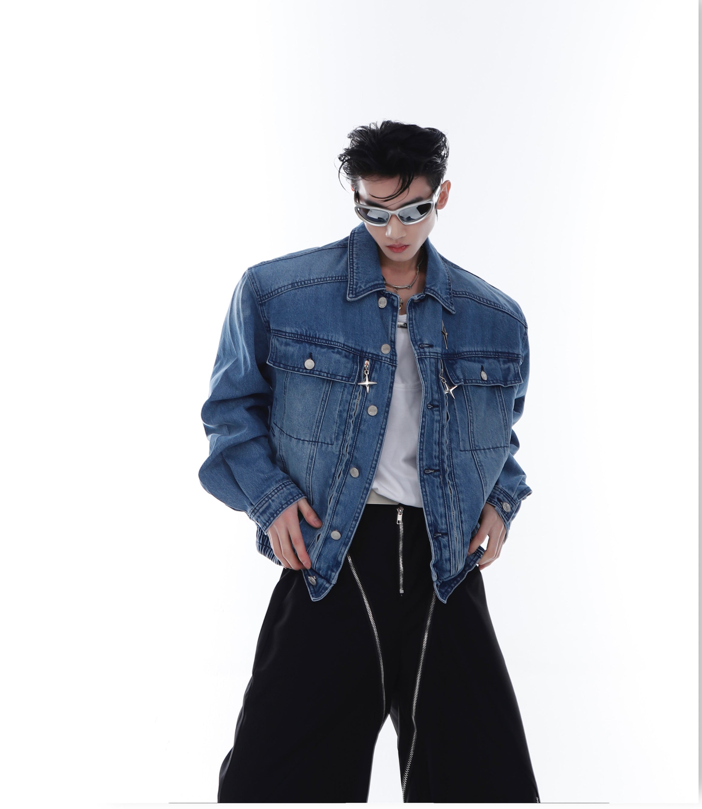 【23s Feb.】High Shoulder Cropped Denim Jacket-IYAMIUIO