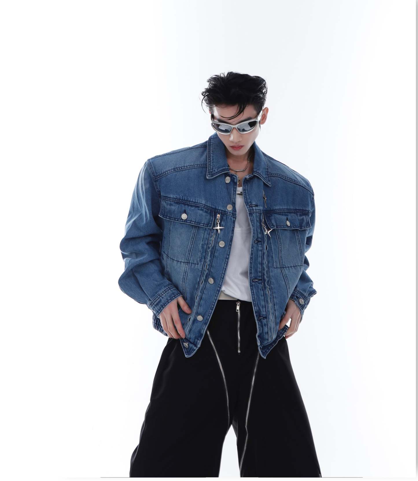 【23s Feb.】High Shoulder Cropped Denim Jacket-IYAMIUIO