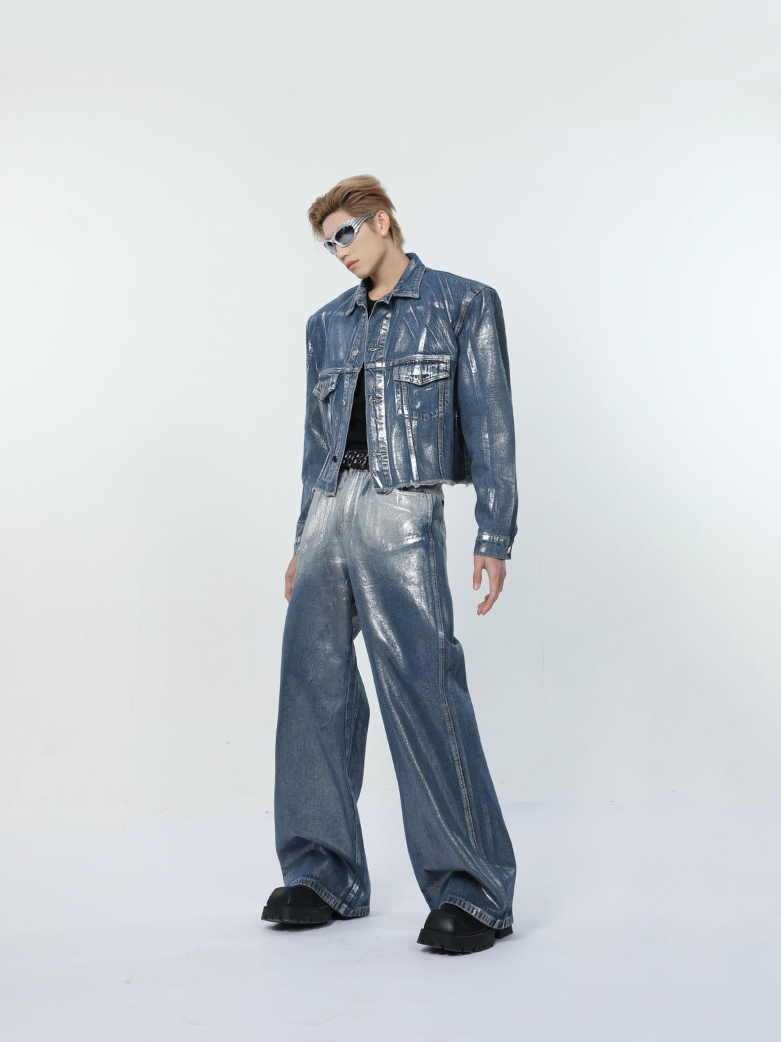 【24s March.】Liquid Washed Distressed Denim Suit-IYAMIUIO