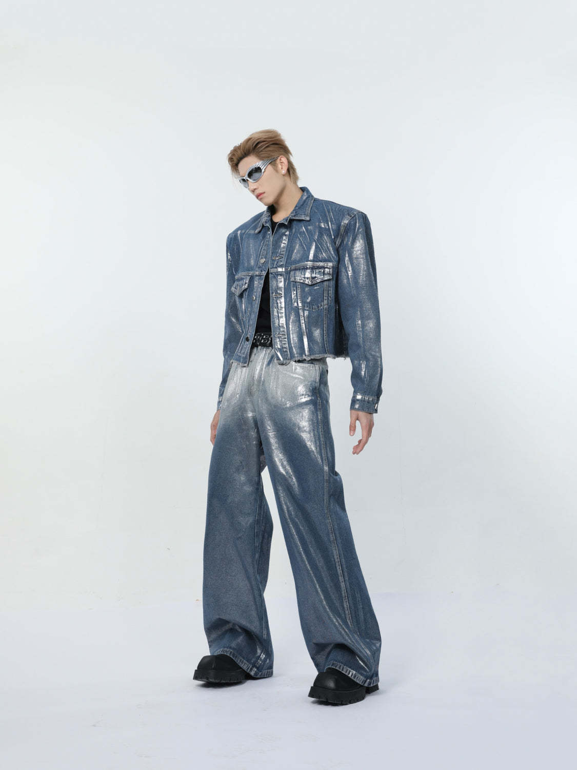 【24s March.】Liquid Washed Distressed Denim Suit-IYAMIUIO