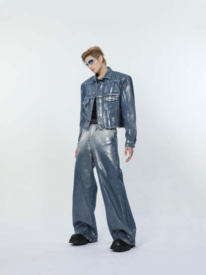 【24s March.】Liquid Washed Distressed Denim Suit-IYAMIUIO