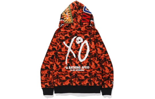 A Bathing Ape x XO Shark Camo Full Zip Hoodie 'Orange Red' 1F73-115-925