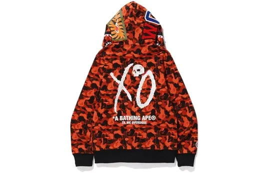 A Bathing Ape x XO Shark Camo Full Zip Hoodie 'Orange Red' 1F73-115-925