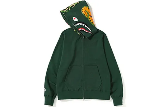 A Bathing Ape Shark Camo Full Zip Hoodie 'Forest Green' BAPE-SS19-4