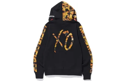 A BATHING APE x XO Shark Camo Full Zip Hoodie 'Black Yellow' 1E70-115-904