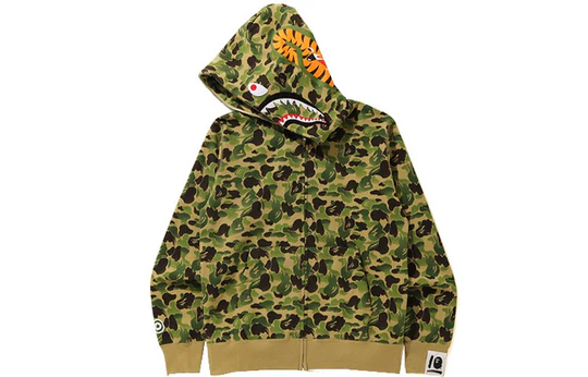 A Bathing Ape Shark Camo Full Zip Hoodie 'Green' OZXSWM11516X