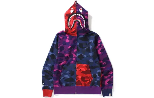 A Bathing Ape Shark Camo Full Zip Hoodie 'Purple Blue Red' 1H20-115-012