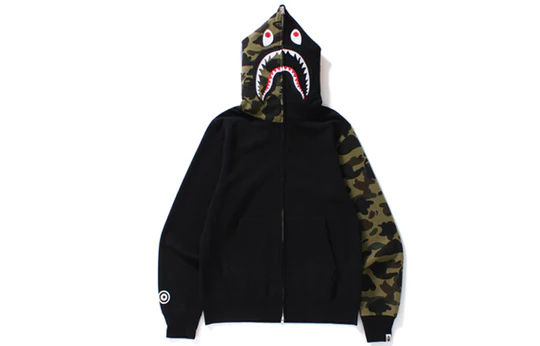 A Bathing Ape Shark Camo Sleeve Full Zip Hoodie 'Black' 1D20-115-607