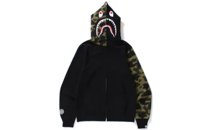 A Bathing Ape Shark Camo Sleeve Full Zip Hoodie 'Black' 1D20-115-607
