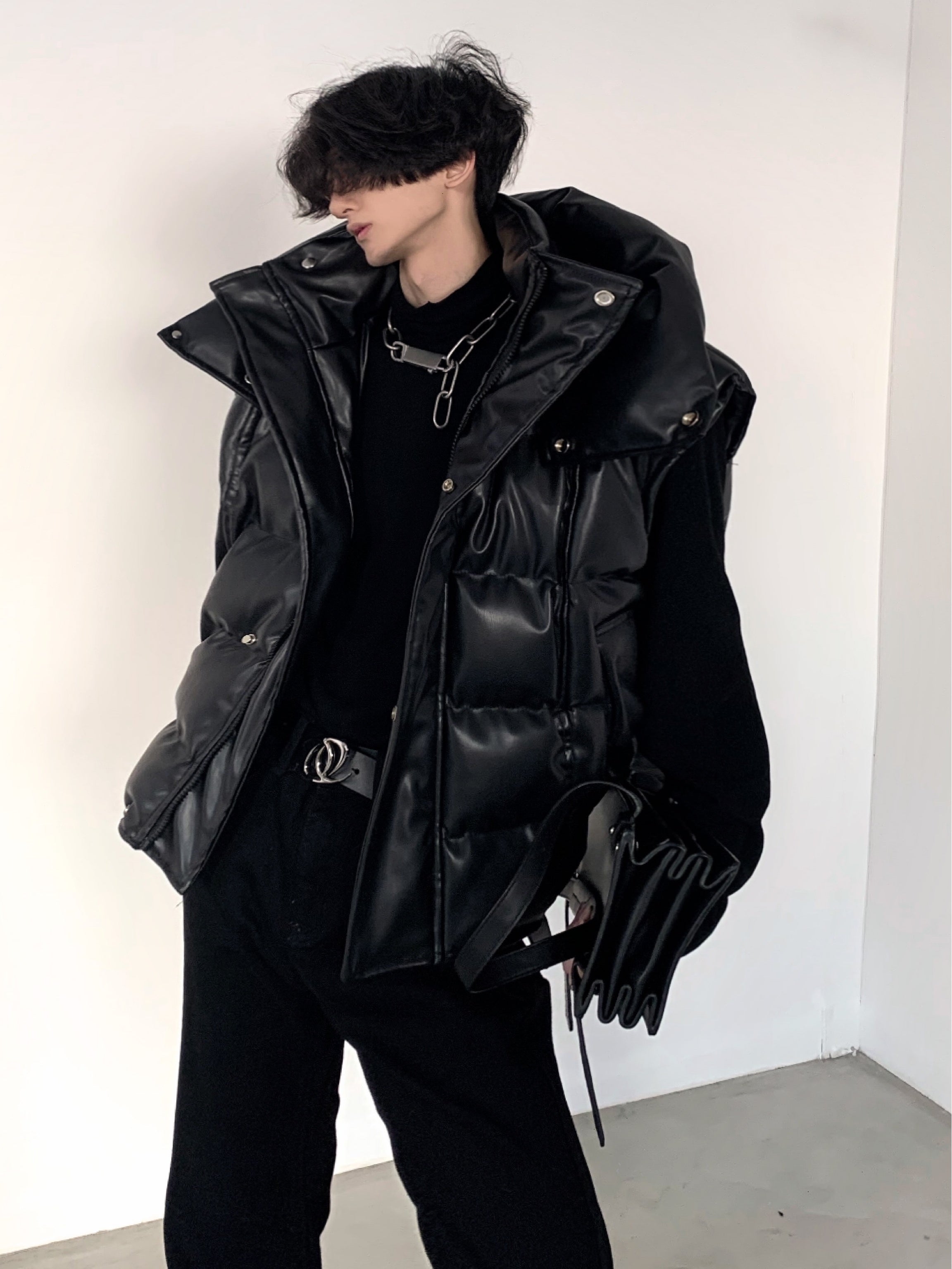 【23s December.】Hooded Leather Vest Two-piece Long Down Jacket-IYAMIUIO