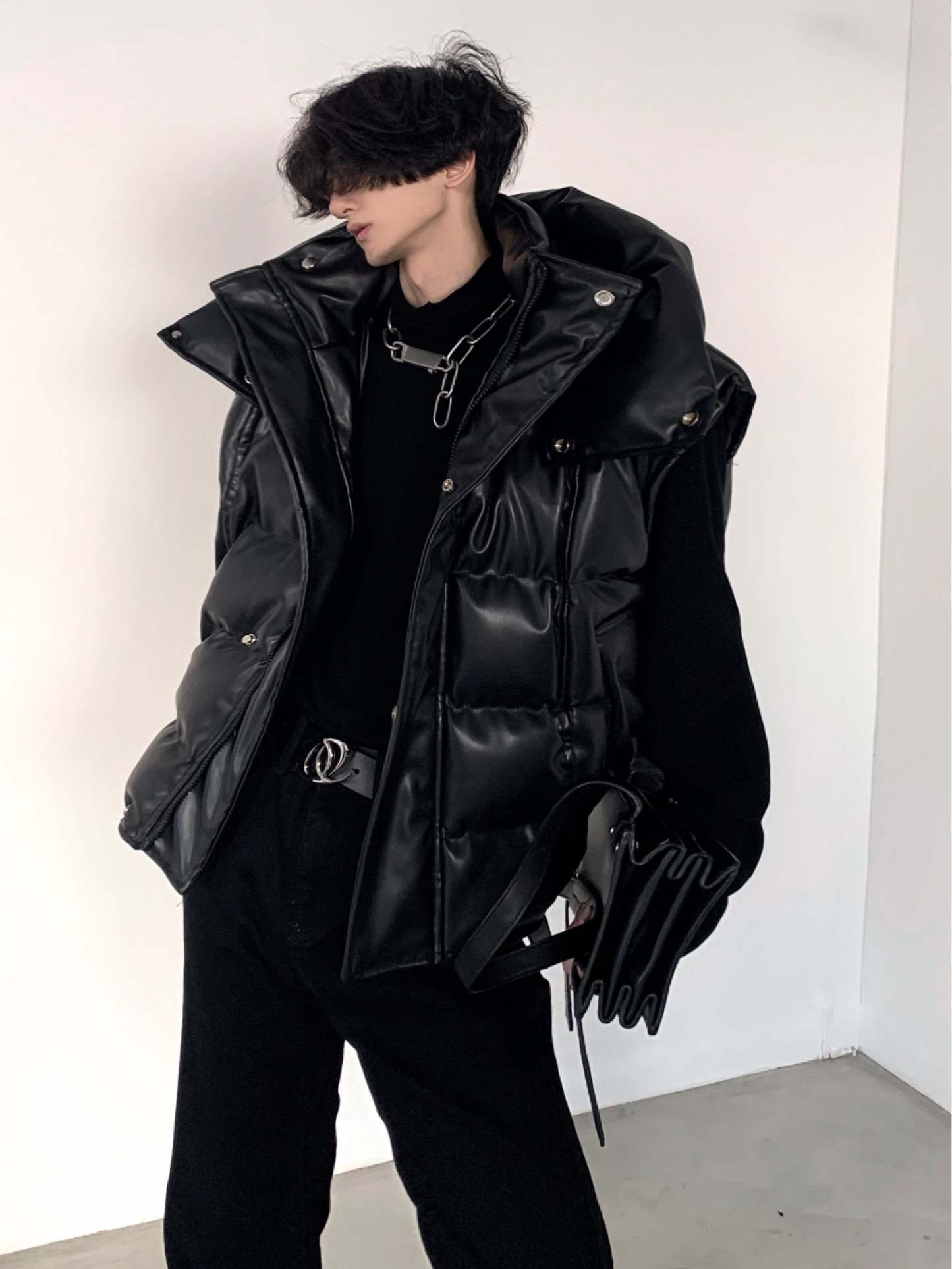 【23s December.】Hooded Leather Vest Two-piece Long Down Jacket-IYAMIUIO
