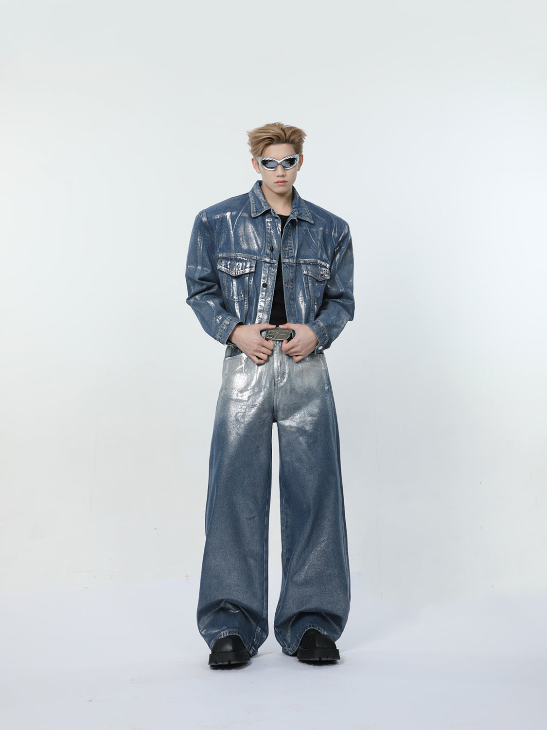 【24s March.】Liquid Washed Distressed Denim Suit-IYAMIUIO
