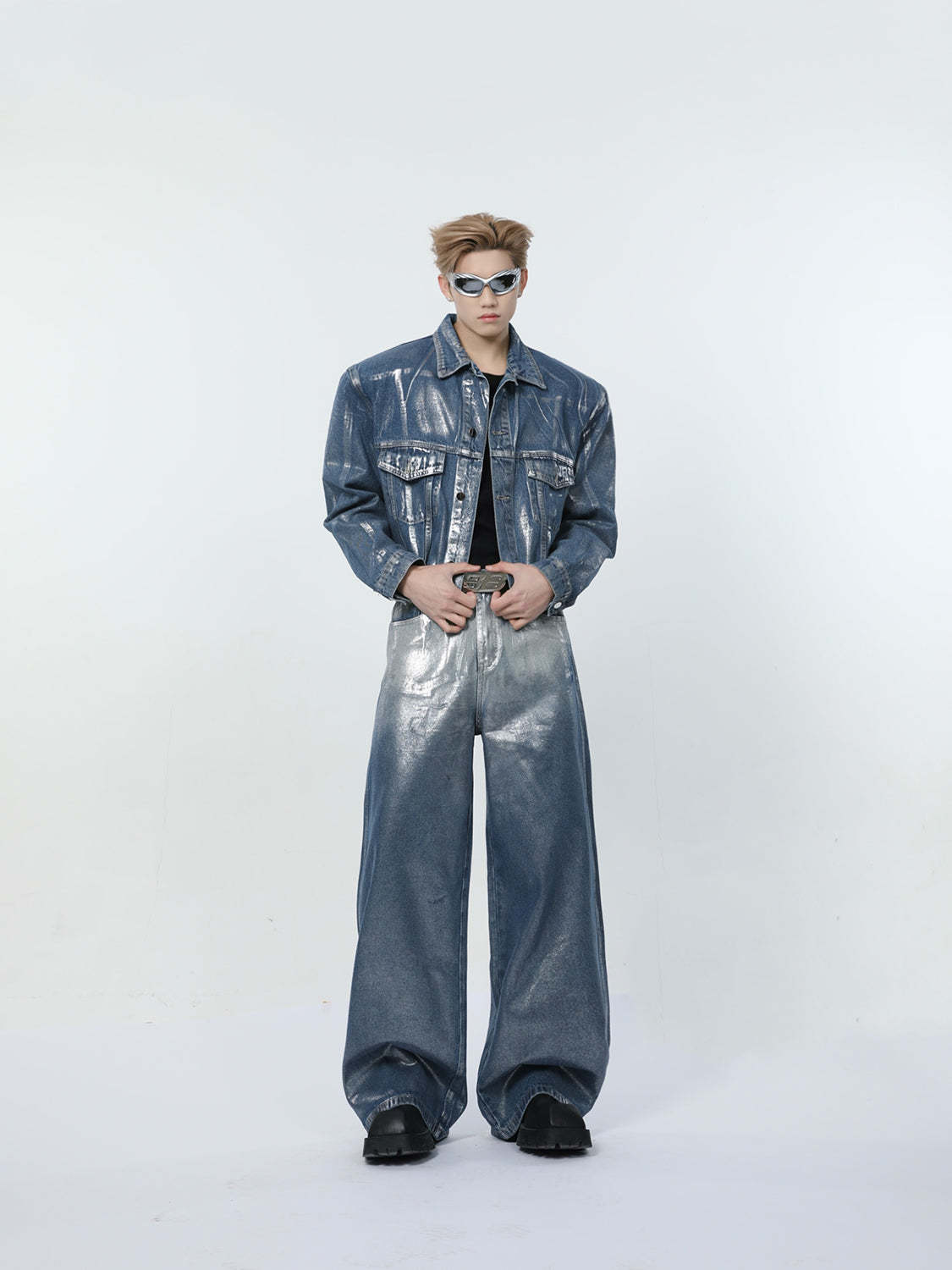 【24s March.】Liquid Washed Distressed Denim Suit-IYAMIUIO