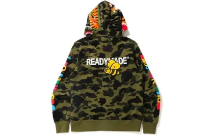 A Bathing Ape x READYMADE Shark Camo Full Zip Hoodie 'Olive Green' 1H23-115-905
