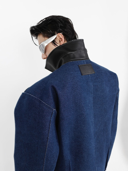 Reversible Leather Denim Jacket-IYAMIUIO