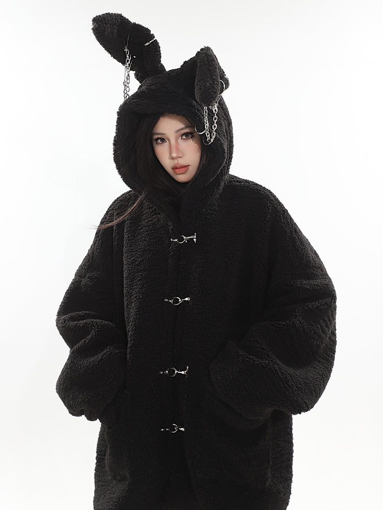 【23s December.】Cute Bunny Ears Hooded Sherpa Jacket-IYAMIUIO