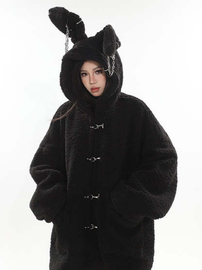 【23s December.】Cute Bunny Ears Hooded Sherpa Jacket-IYAMIUIO
