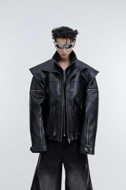【23s October.】Double-layered Metal Zipper PU Leather Jacket-IYAMIUIO