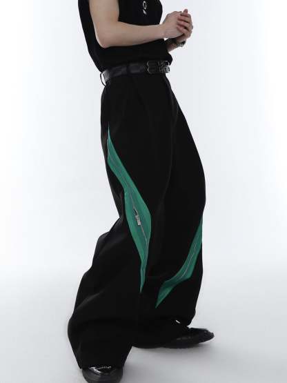 Zipper Contrast Color Stitching Trousers-IYAMIUIO