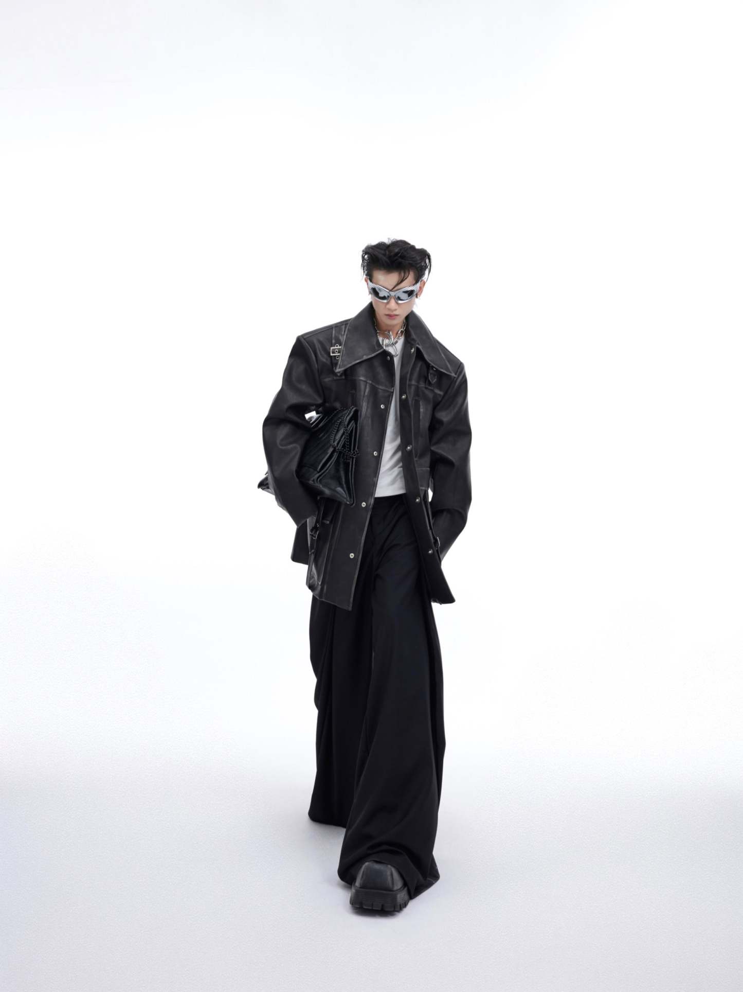 【24s March.】Vintage Aged Silhouette Bone Line Design Leather Jacket-IYAMIUIO