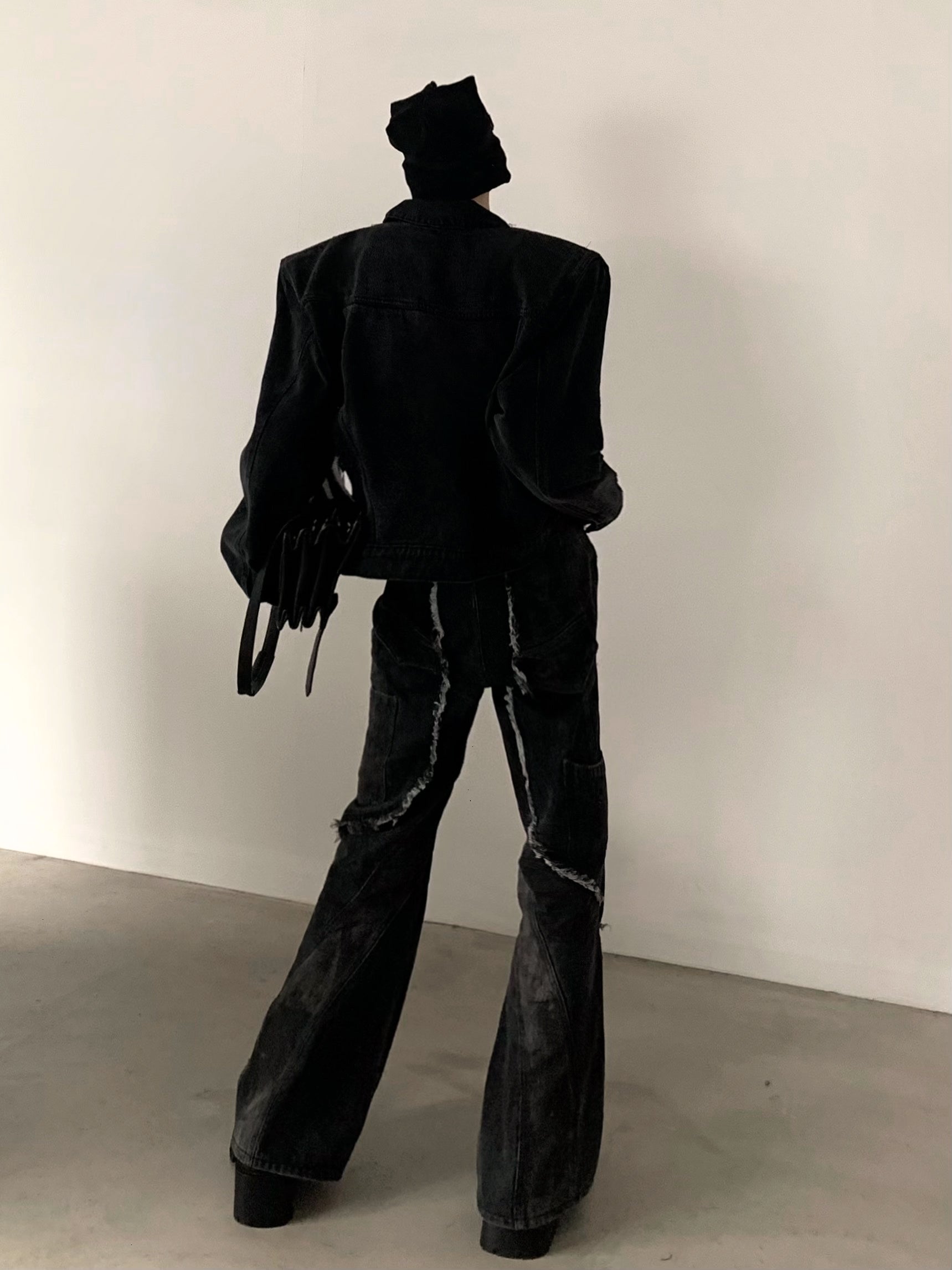 【24s March.】Retro Two-tone Shoulder Padded Denim Jacket-IYAMIUIO