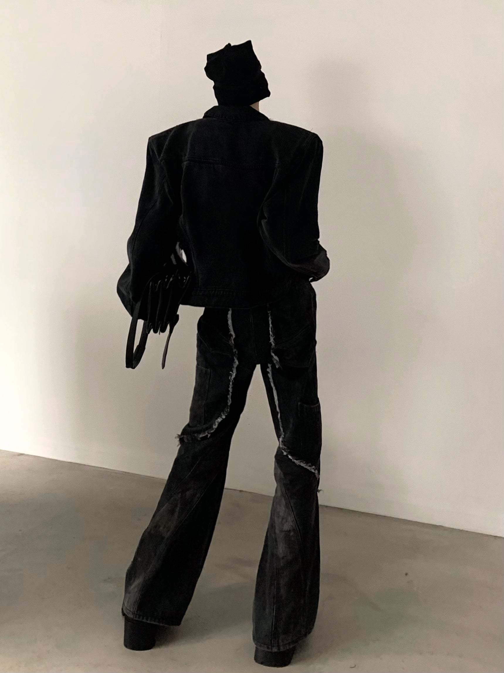 【24s March.】Retro Two-tone Shoulder Padded Denim Jacket-IYAMIUIO