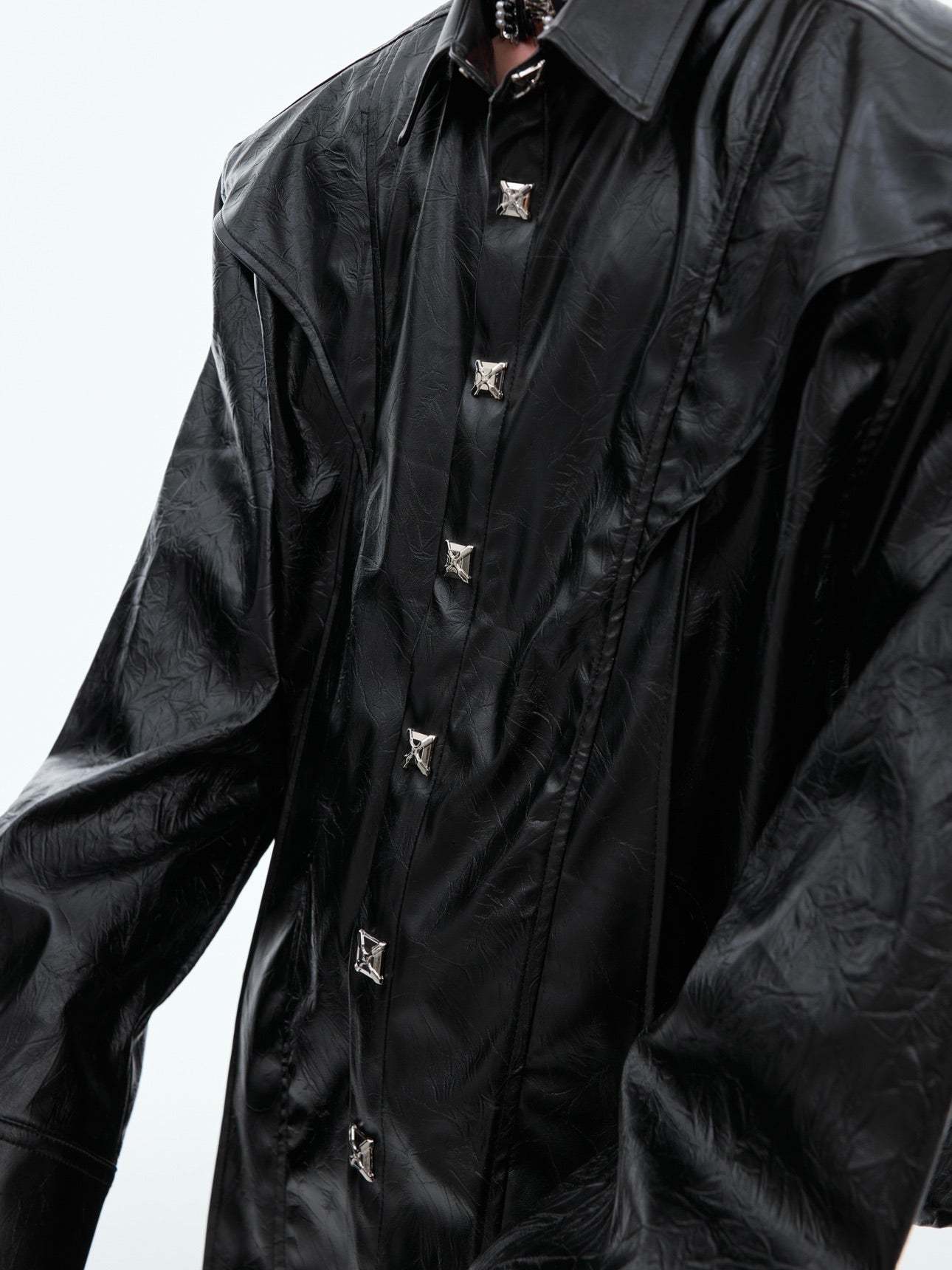 【24s Oct.】Deconstructed Metal Button Long Sleeve Leather Shirt-IYAMIUIO