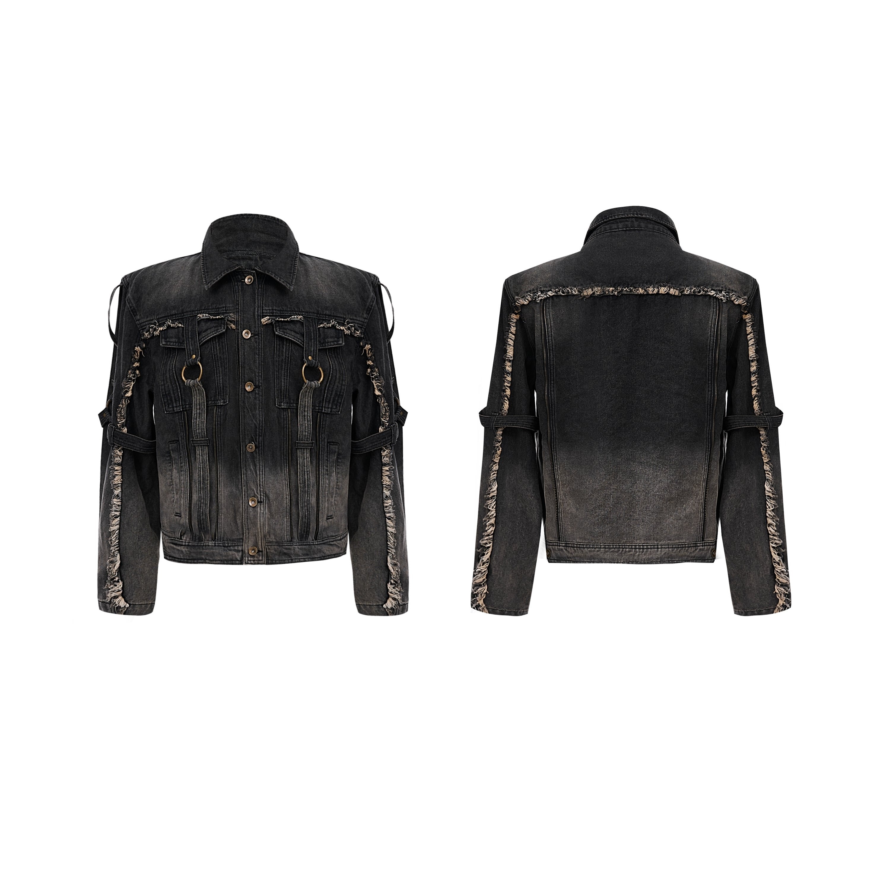 【24s Oct.】Distressed Raw Edge Deconstructed Web Denim Jacket-IYAMIUIO