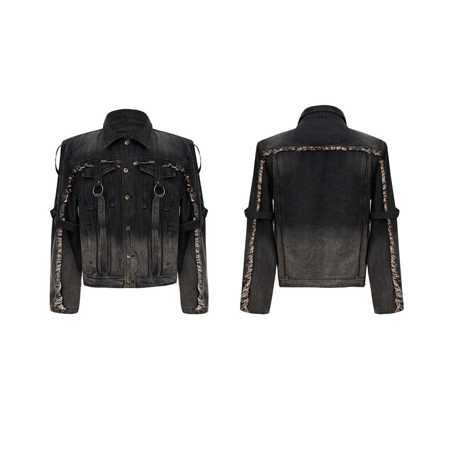 【24s Oct.】Distressed Raw Edge Deconstructed Web Denim Jacket-IYAMIUIO