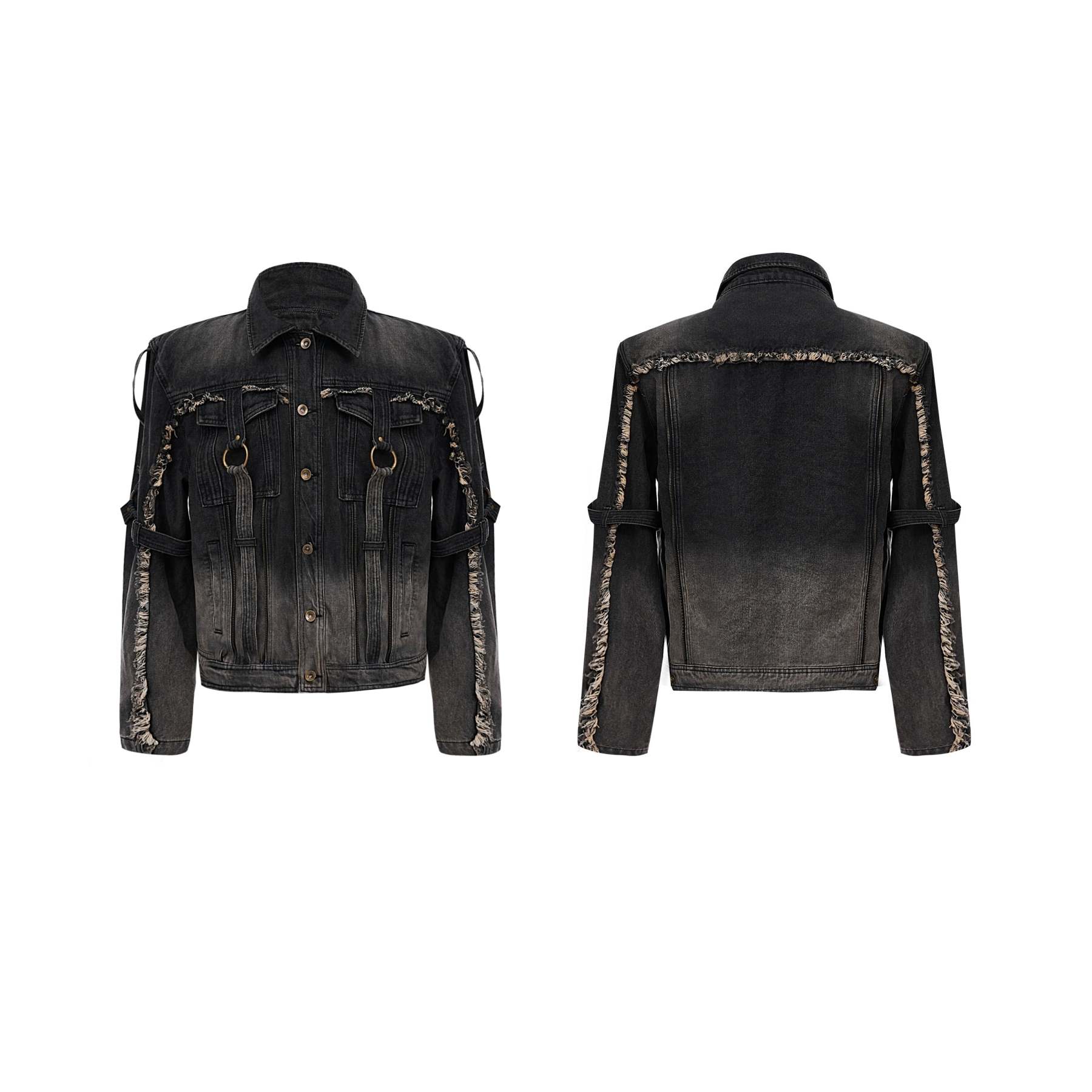 【24s Oct.】Distressed Raw Edge Deconstructed Web Denim Jacket-IYAMIUIO