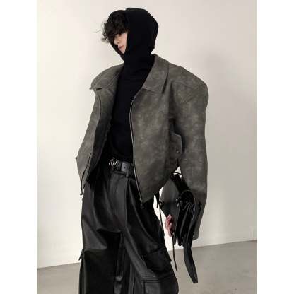 【23s November.】Tie-dye American Vintage Leather Jacket-IYAMIUIO