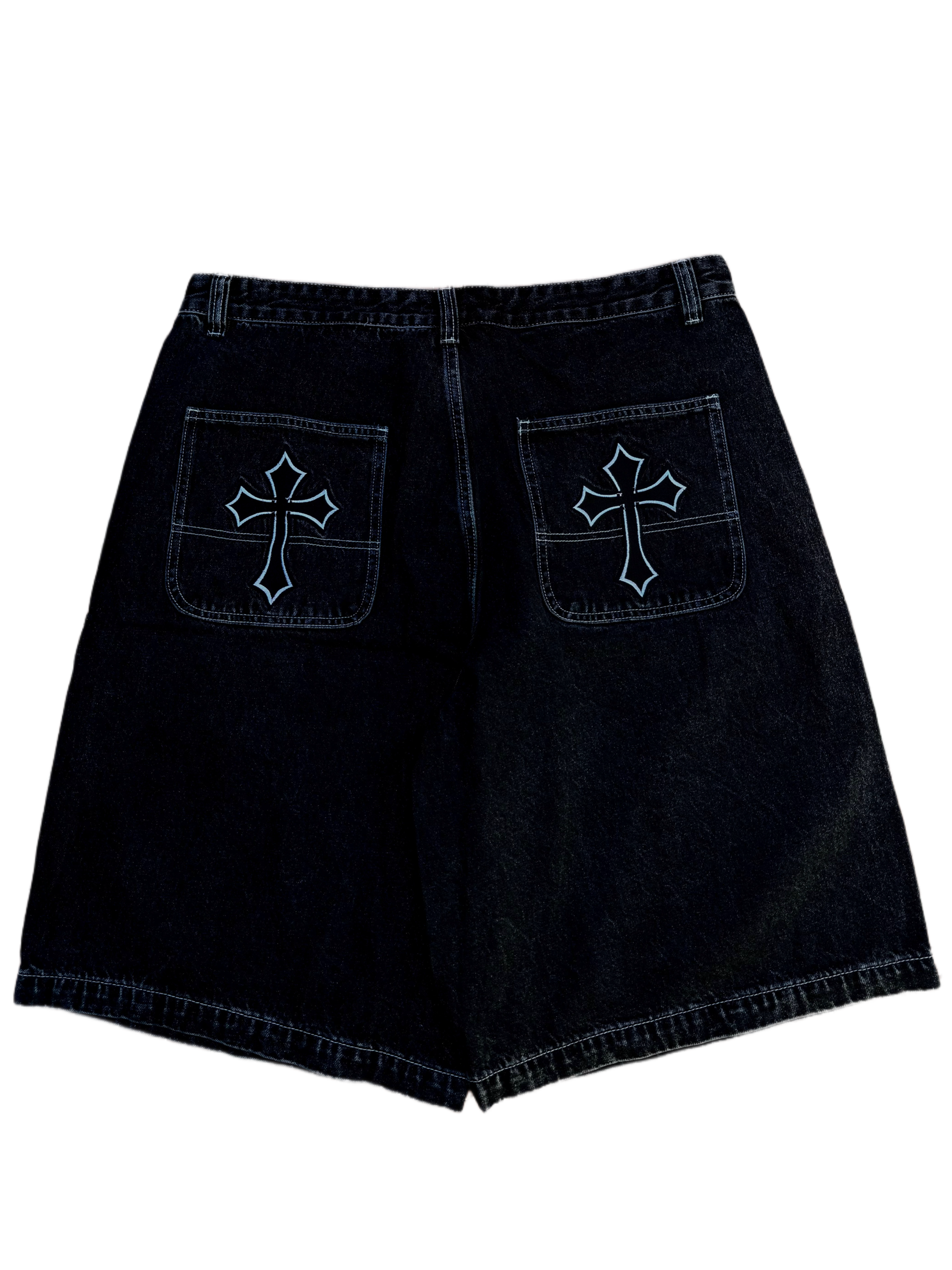 White Stitch Cross Jorts-IYAMIUIO