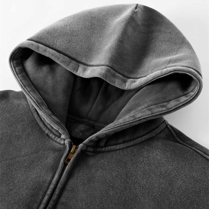 Loose Fit Washed Zip Up Hoodie-IYAMIUIO