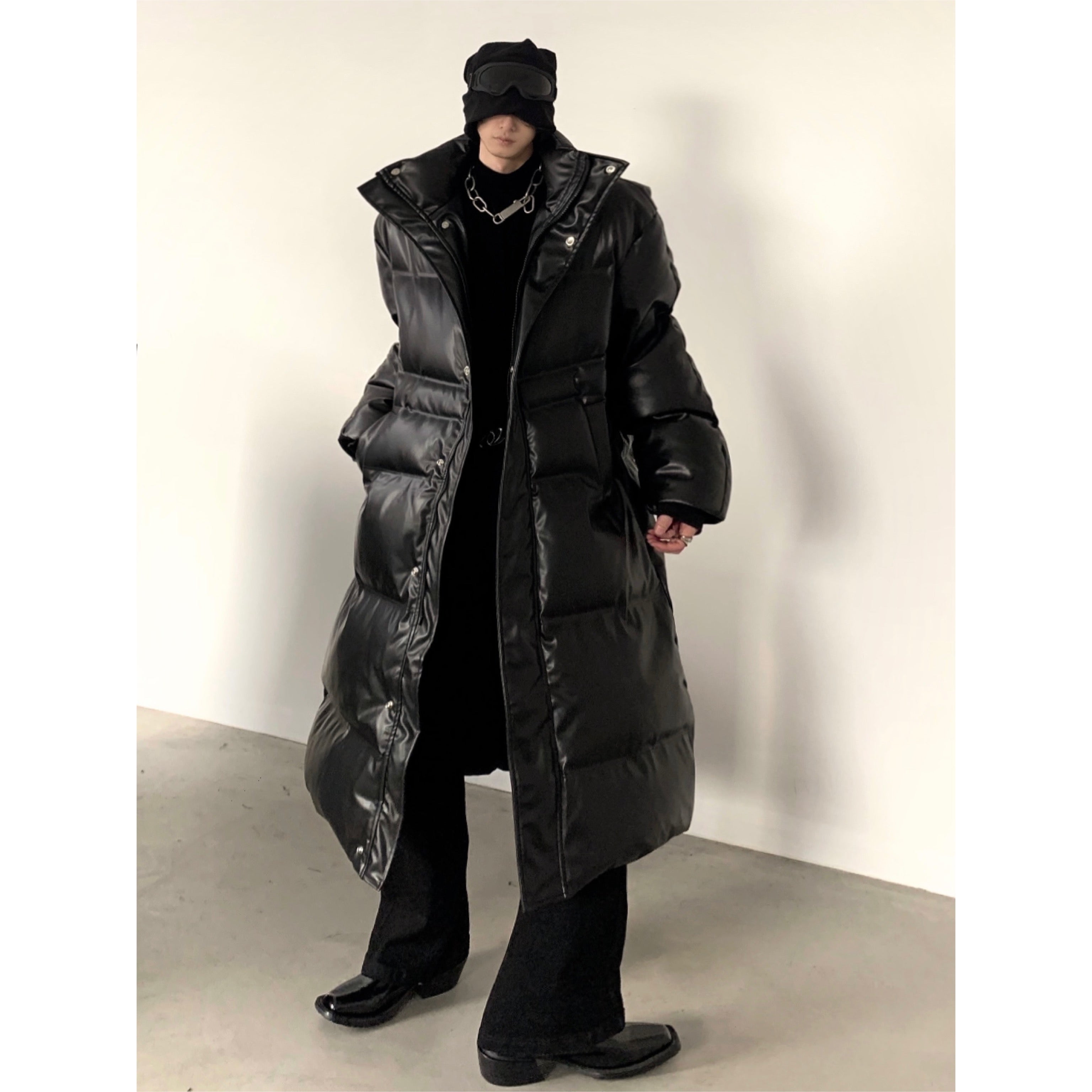 【23s December.】PU Leather Black Mid-length Coat-IYAMIUIO