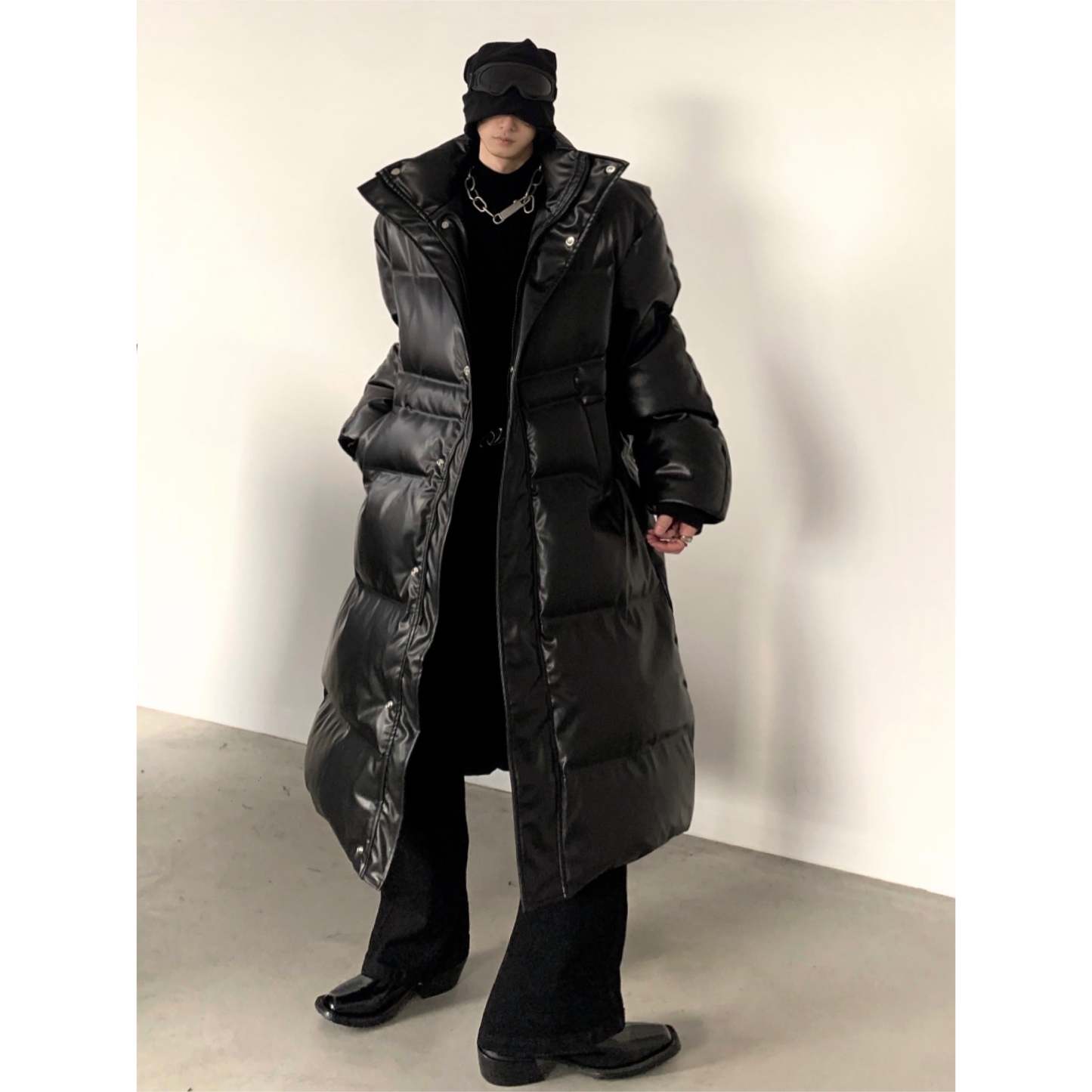 【23s December.】PU Leather Black Mid-length Coat-IYAMIUIO