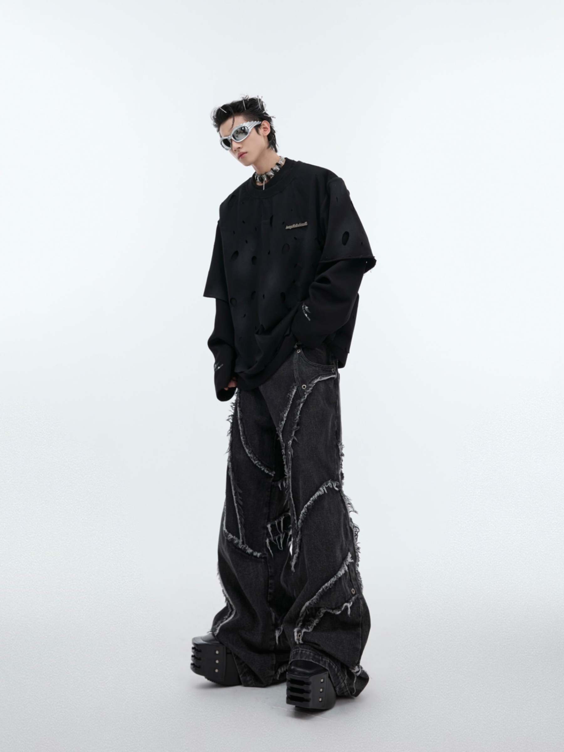 【24s Sep.】Retro Two-piece Ripped Sweatshirt-IYAMIUIO