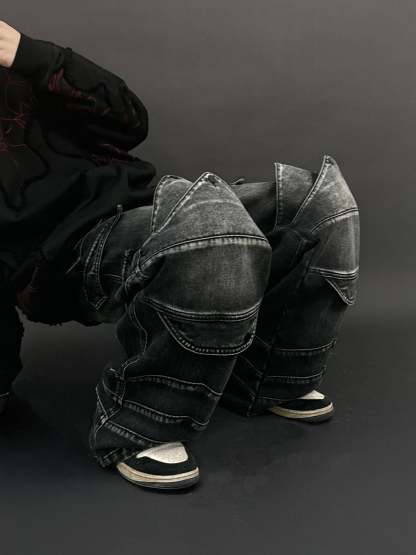 "WINTER ARMOR" Black Cargo Pants-IYAMIUIO