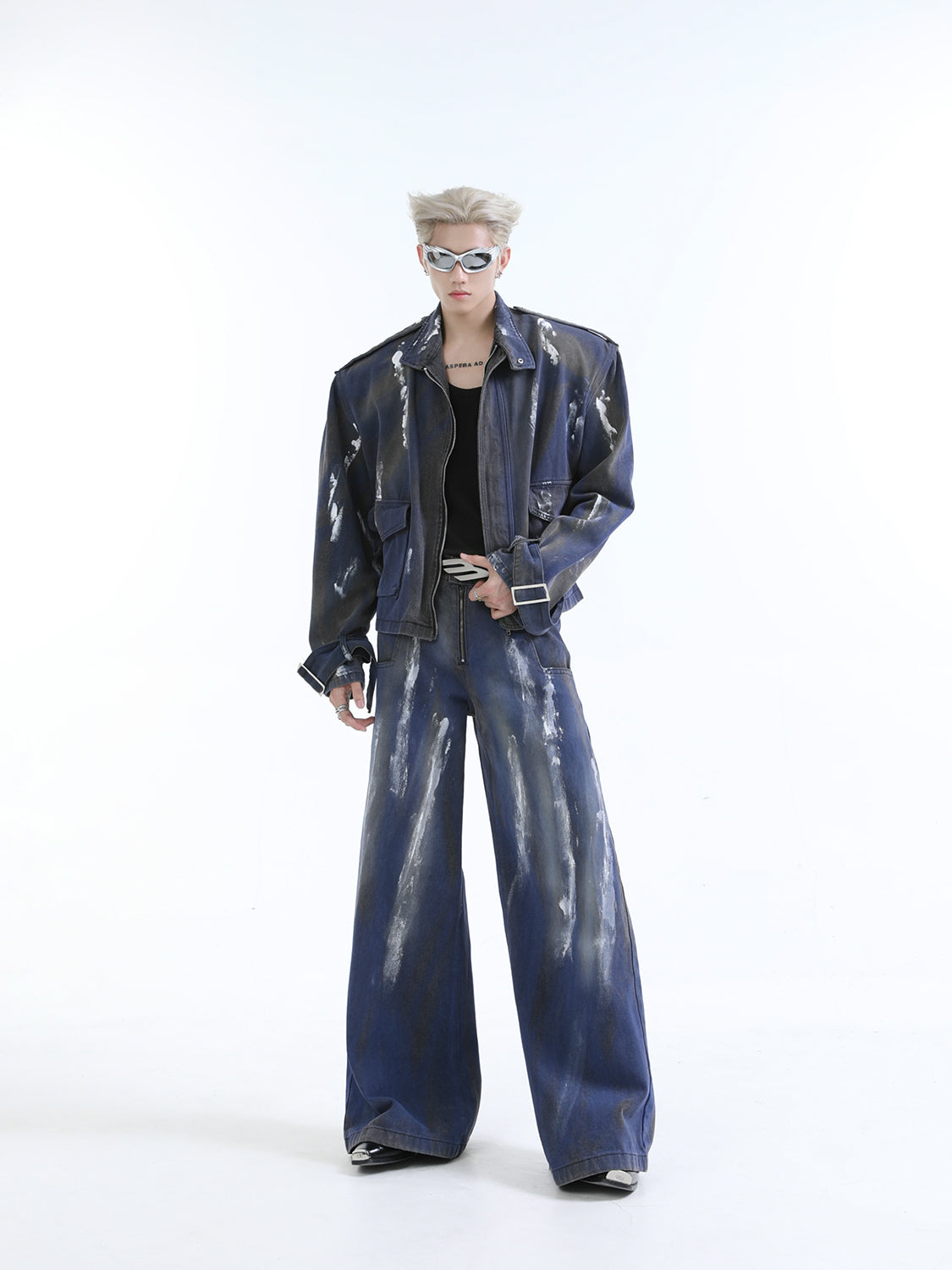【24s Aug.】Distressed Dirty Dyed Painted Jacket Jeans Shorts Suit-IYAMIUIO