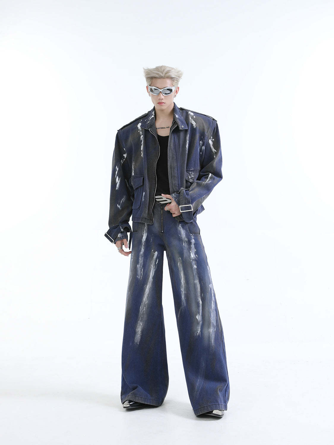 【24s Aug.】Distressed Dirty Dyed Painted Jacket Jeans Shorts Suit-IYAMIUIO